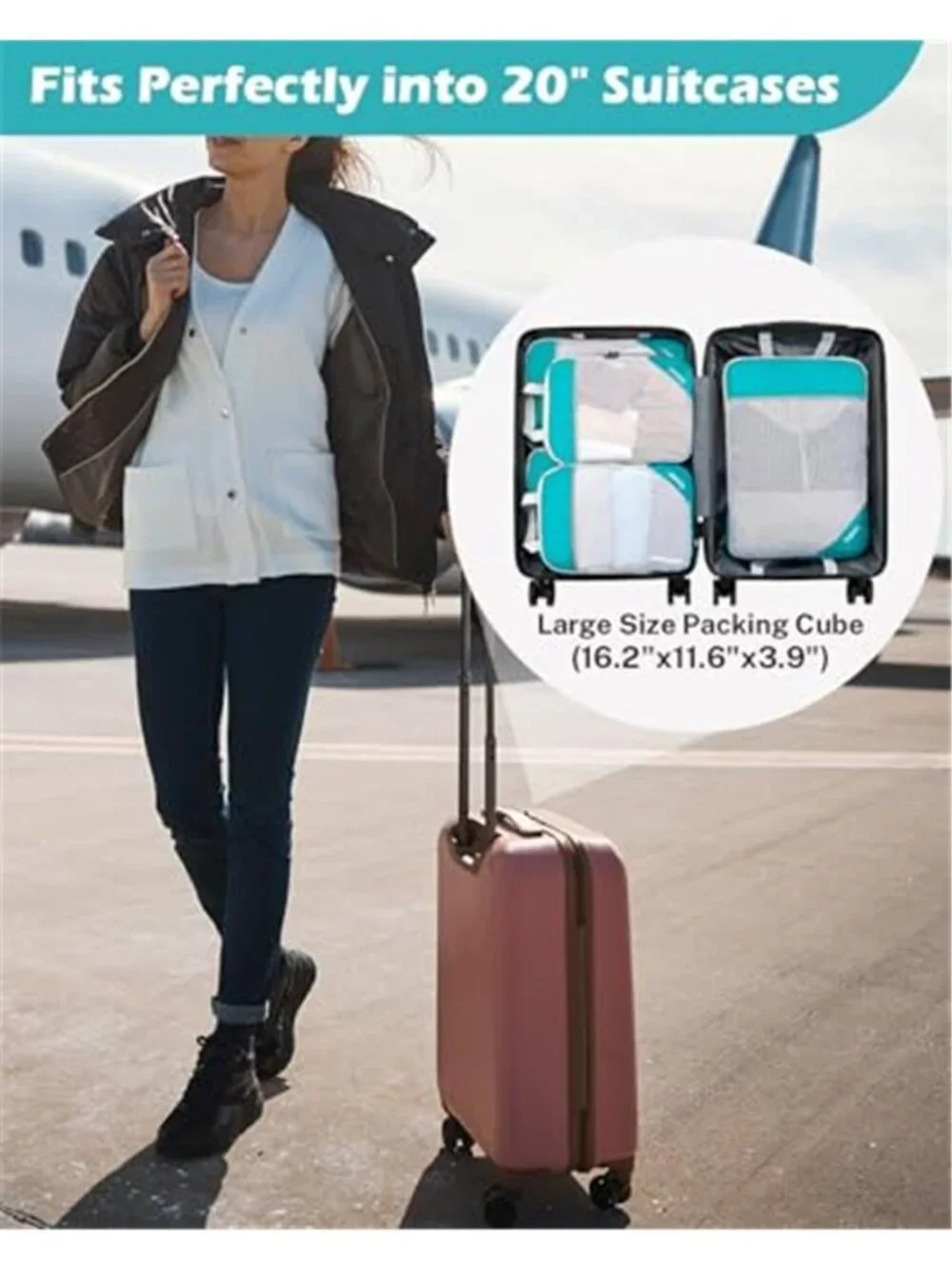 Compression Packing Cubes Set 6 Travel Organizer Space Saver Carry On Luggage